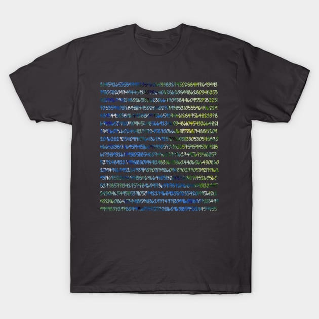 Digits of Pi (Green & Blue on Grey Background) T-Shirt by funmaths